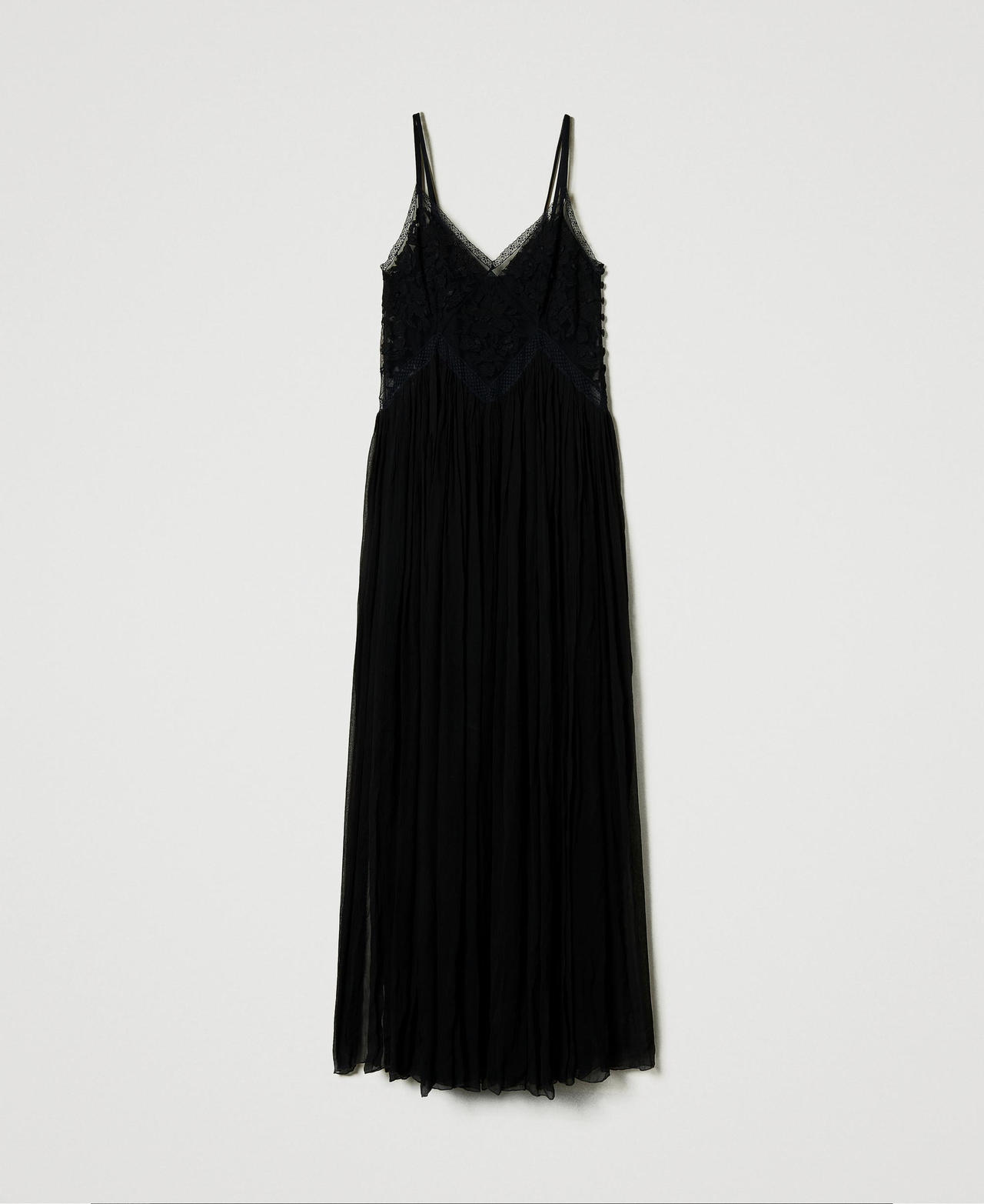 Creponne and tulle long dress Black Woman 242TS2200_00006_0S