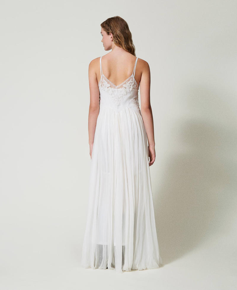 Abito lungo in creponne e tulle Bianco "Butter Cookie" Donna 242TS2200_12078_04