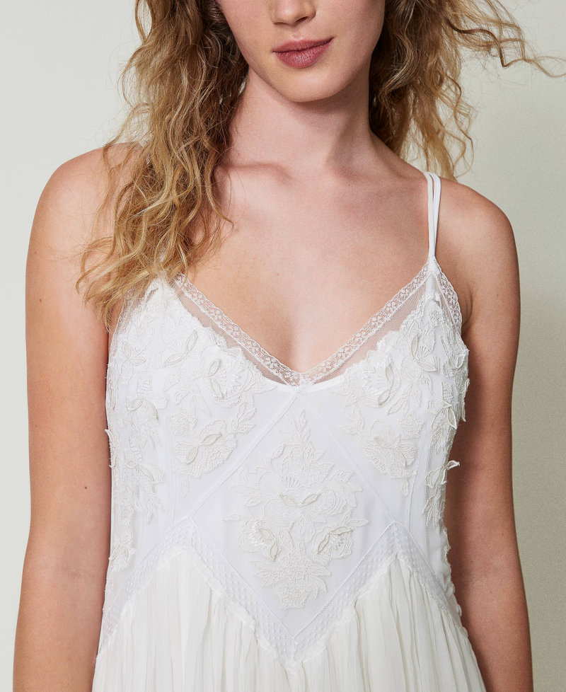Abito lungo in creponne e tulle Bianco "Butter Cookie" Donna 242TS2200_12078_05