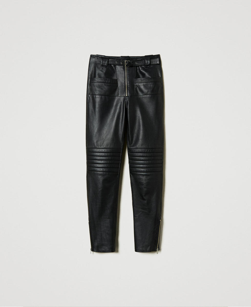 Leather Fairfax biker trousers Woman Black TWINSET Milano