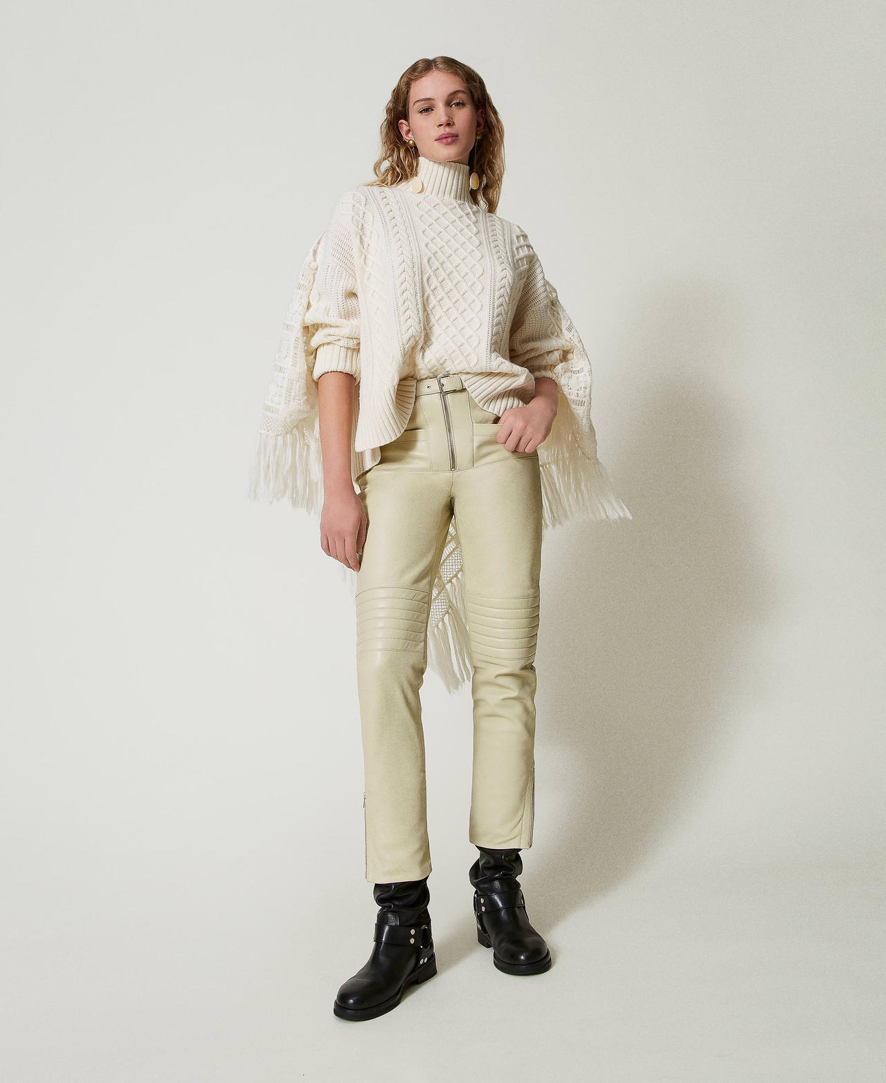 Leather 'Fairfax' biker trousers White Cream Woman 242TS2221_11952_02