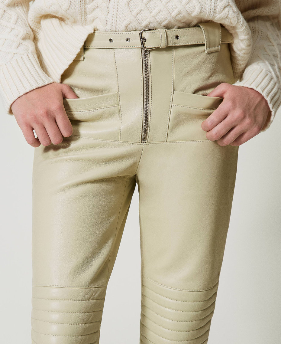 Leather 'Fairfax' biker trousers White Cream Woman 242TS2221_11952_05