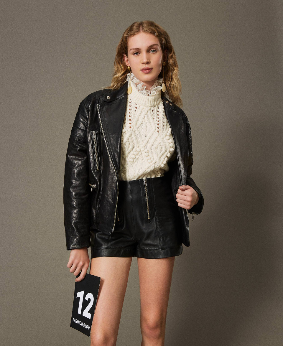 Twin Set Shorts 'Fairfax' in pelle con zip