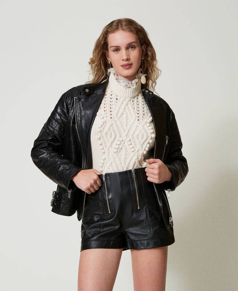 Leather 'Fairfax' shorts with zip Black Woman 242TS2222_00006_02