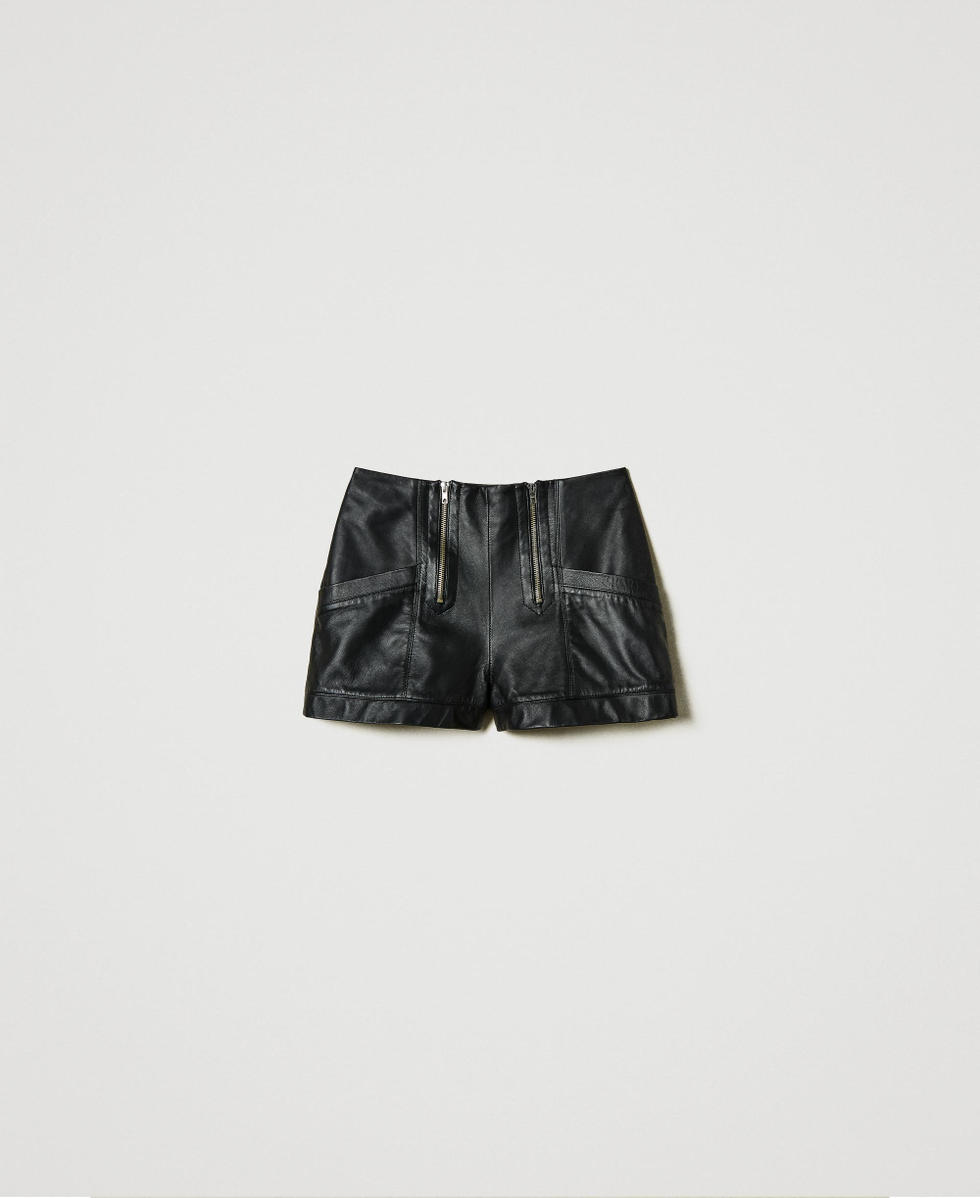 Short Fairfax en cuir avec fermeture eclair Femme Noir TWINSET Milano