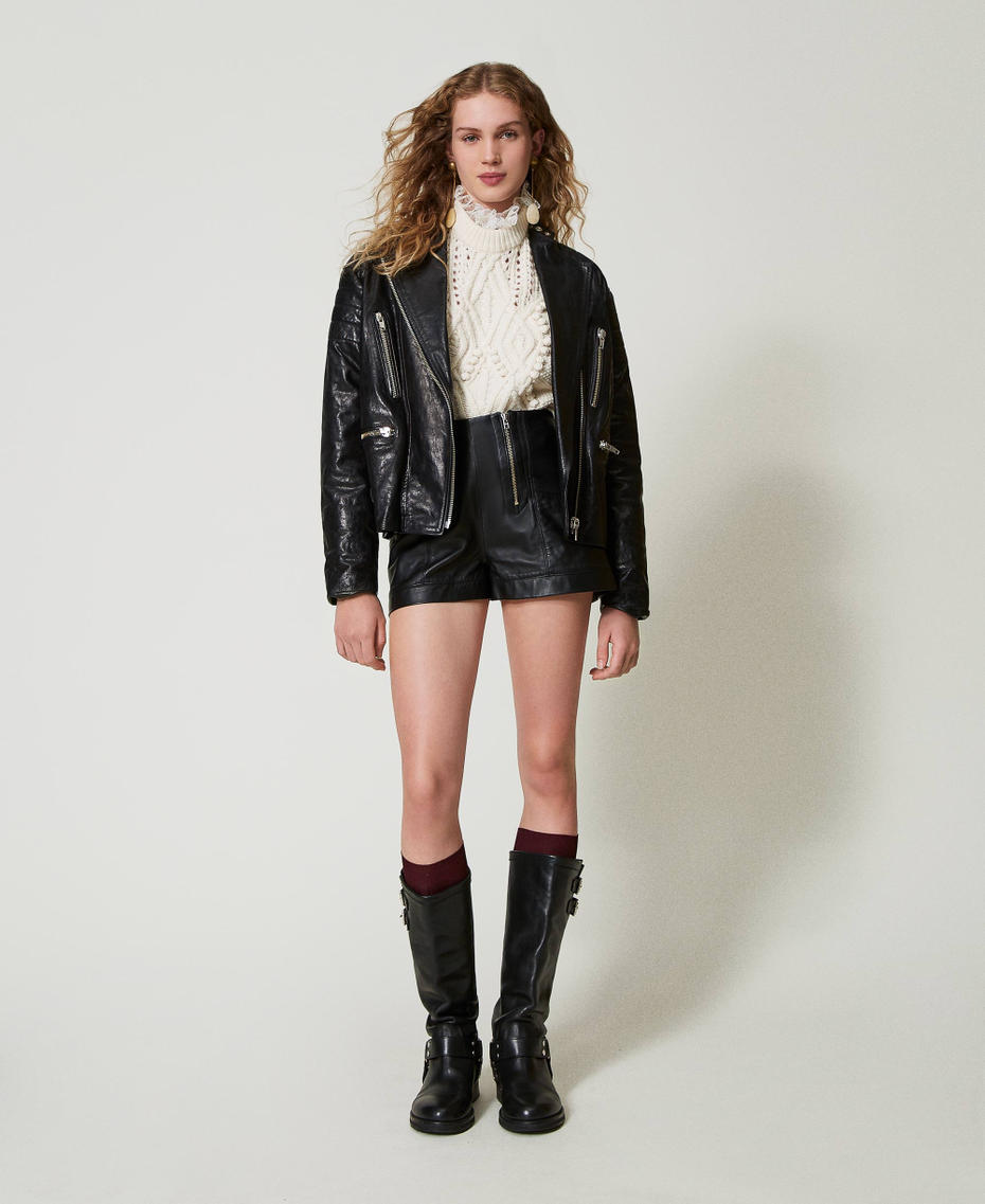 Leather 'Fairfax' shorts with zip Black Woman 242TS2222_00006_0T