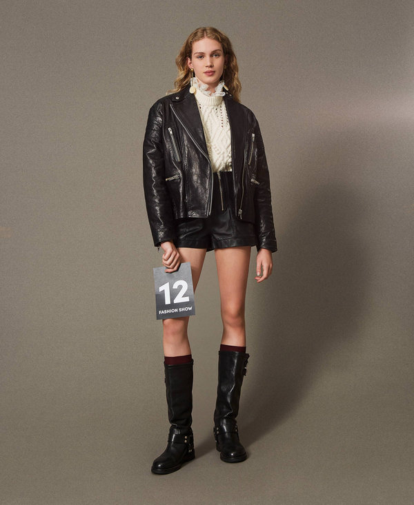 Pure black leather jacket on sale