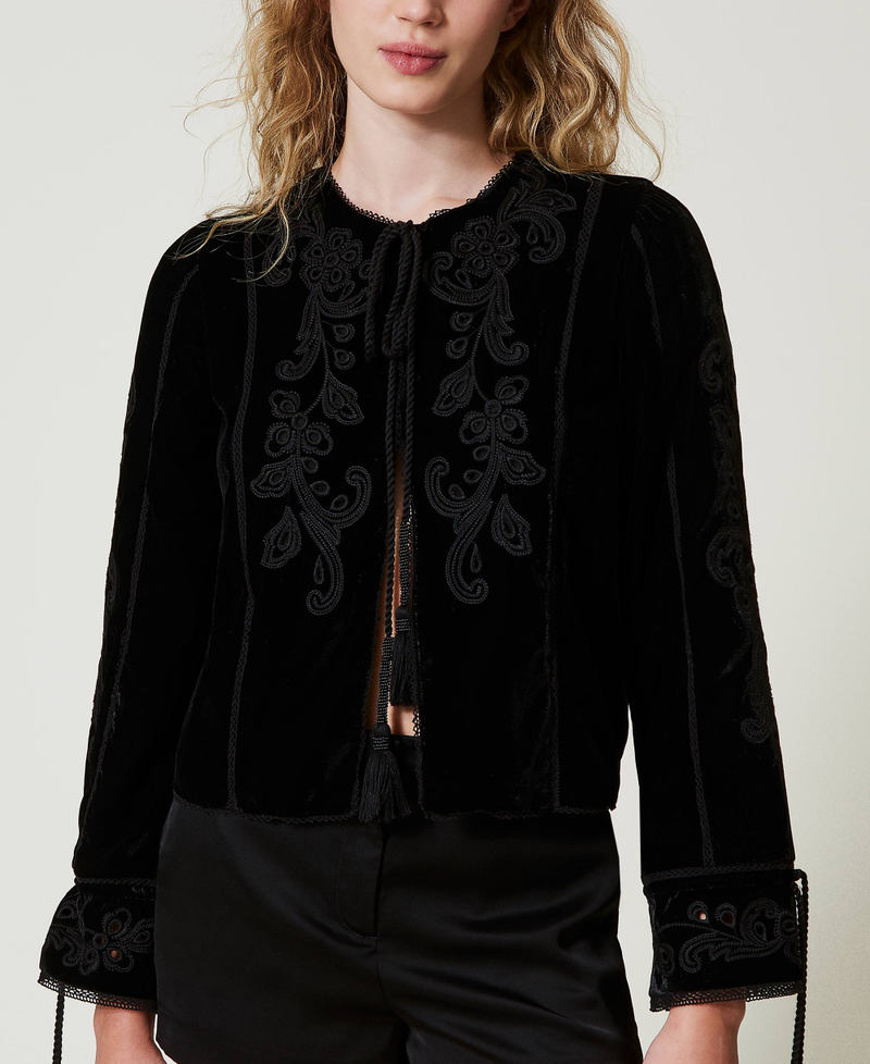 Velvet jacket with embroidery Black Woman 242TS2241_00006_05