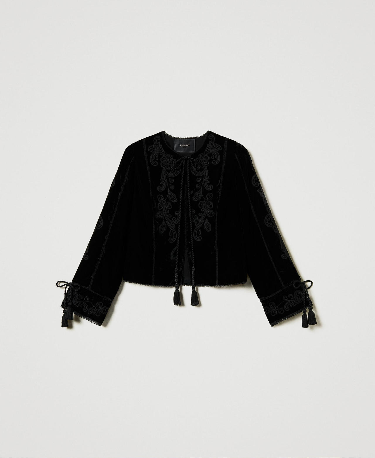 Velvet jacket with embroidery Black Woman 242TS2241_00006_0S