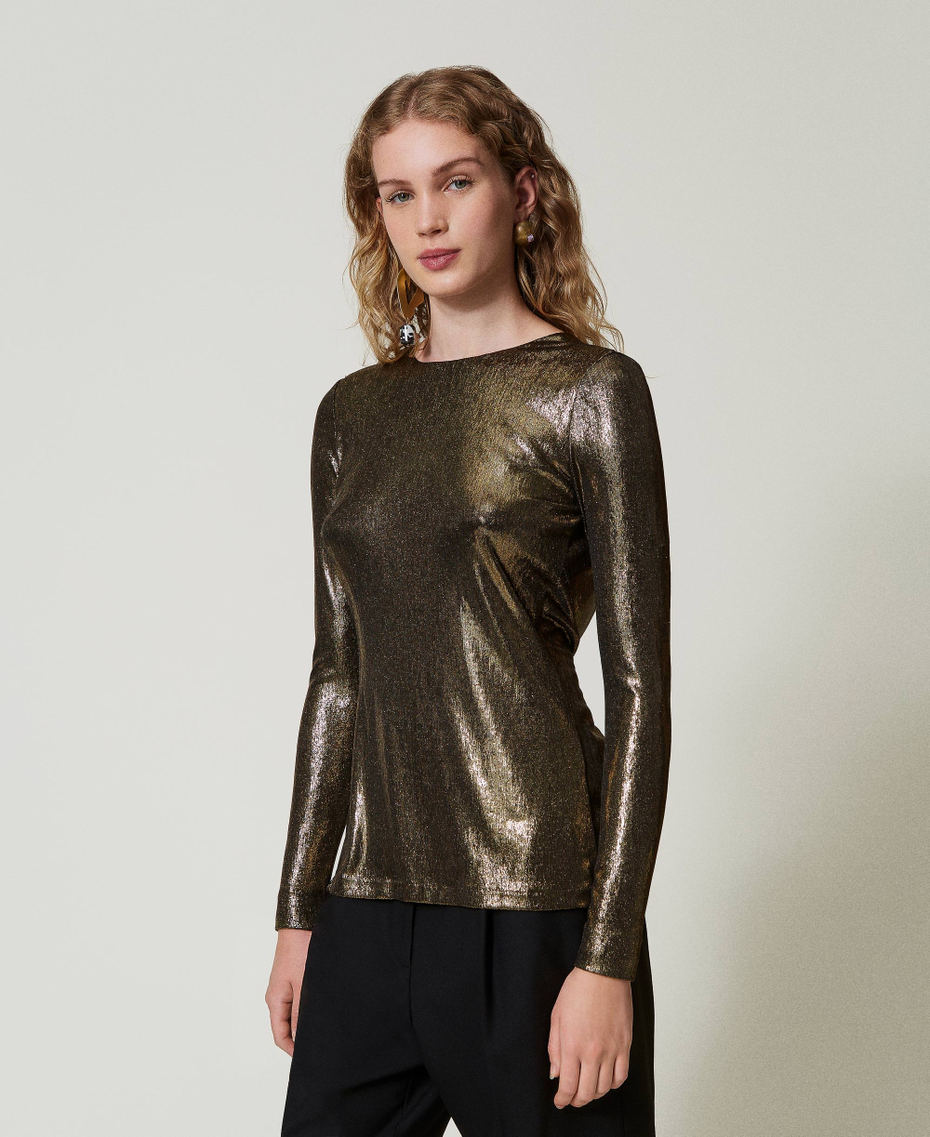 Laminated blouse with knot Laminated Gold / Black Woman 242TS2260_11771_03