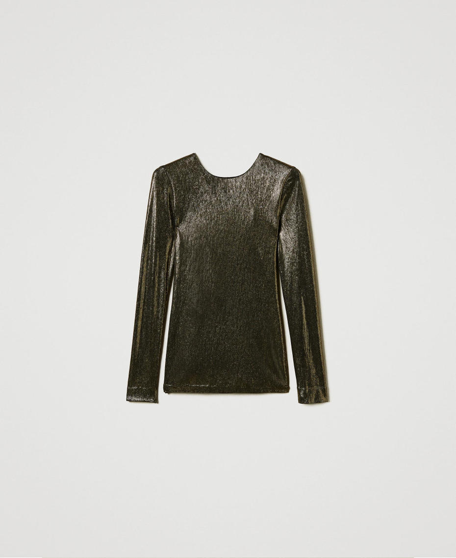 Laminated blouse with knot Laminated Gold / Black Woman 242TS2260_11771_S0