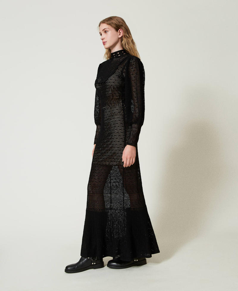 'Lara' long lace stitch knit dress Black Woman 242TS3040_00006_03