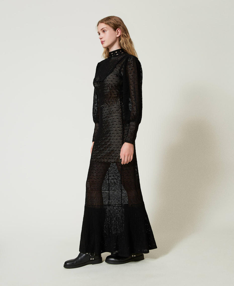 'Lara' long lace stitch knit dress Black Woman 242TS3040_00006_03