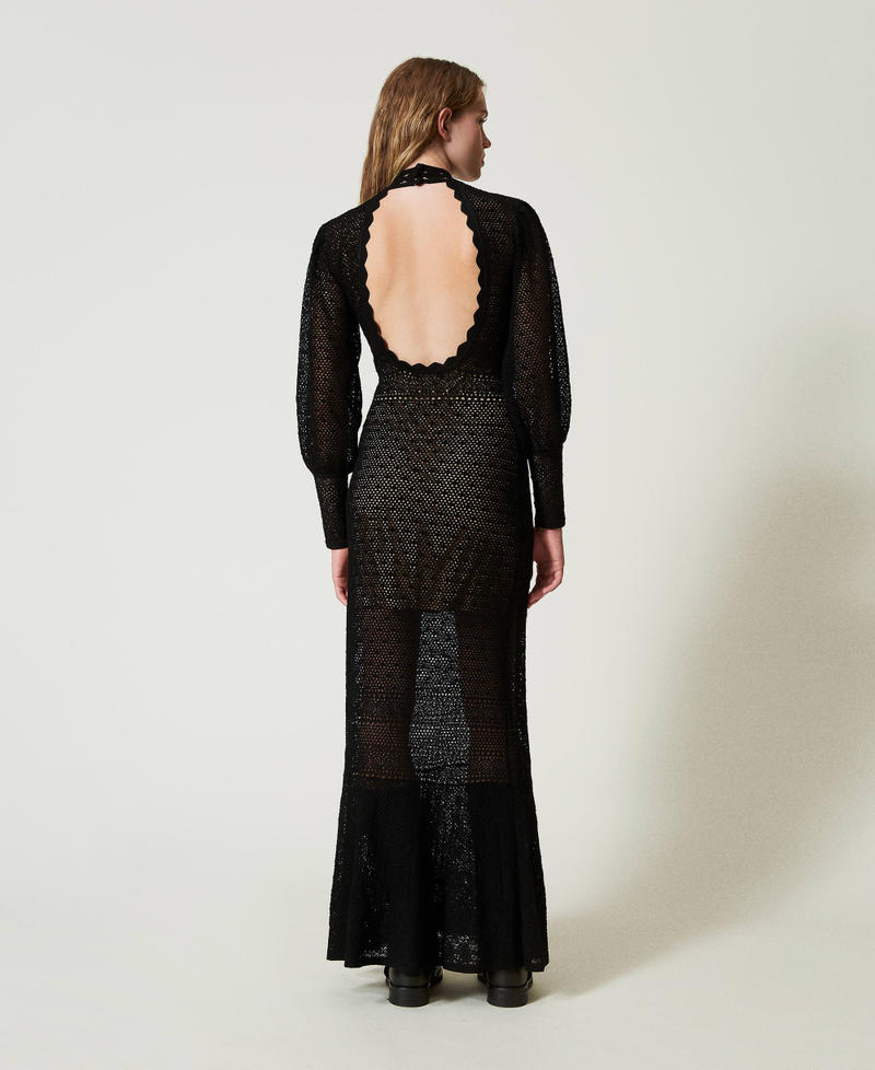 'Lara' long lace stitch knit dress Black Woman 242TS3040_00006_04