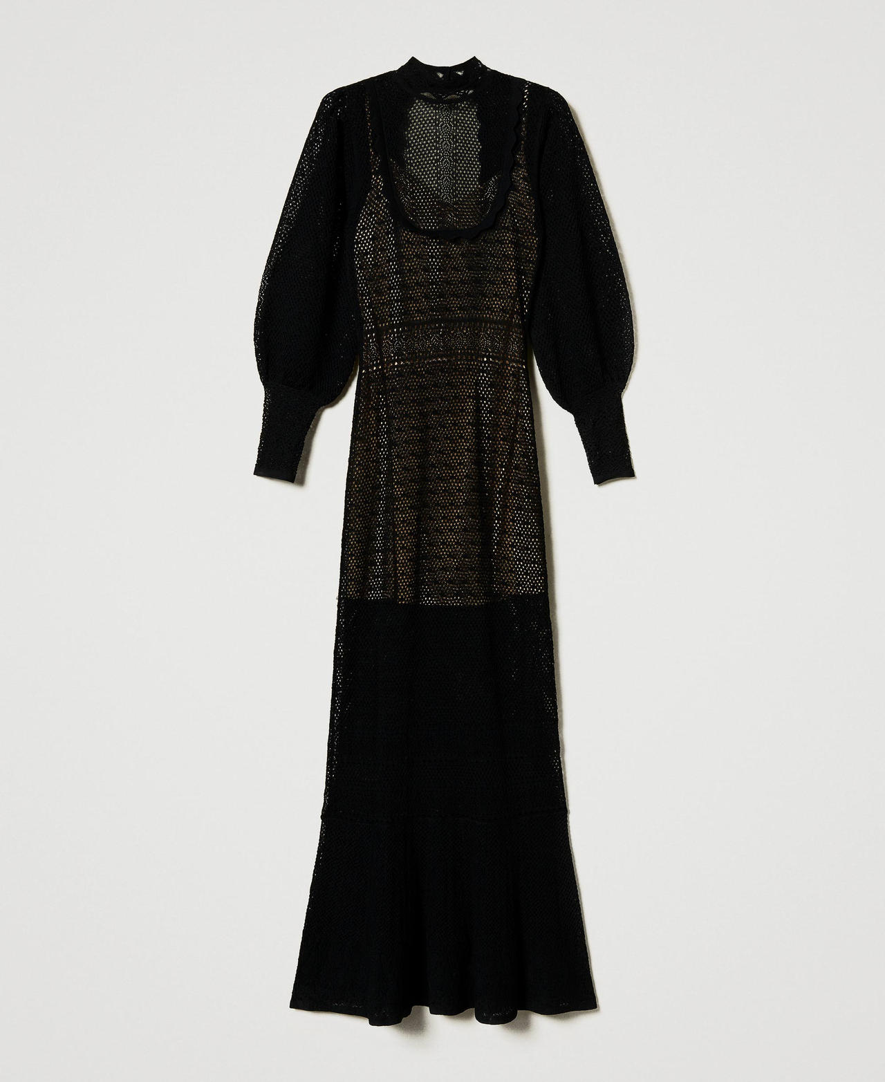 Abito lungo 'Lara' in maglia punto pizzo Nero Donna 242TS3040_00006_0S