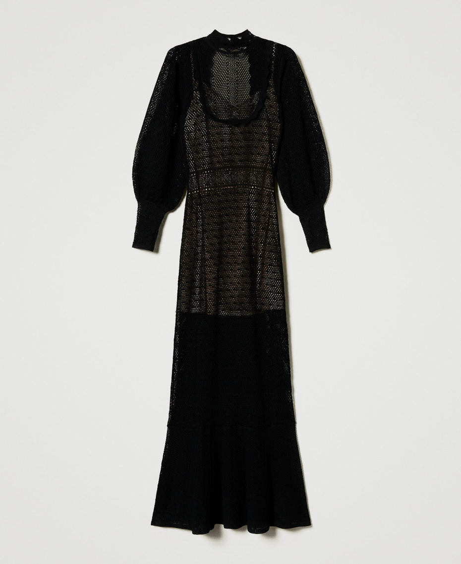Abito lungo 'Lara' in maglia punto pizzo Nero Donna 242TS3040_00006_S0