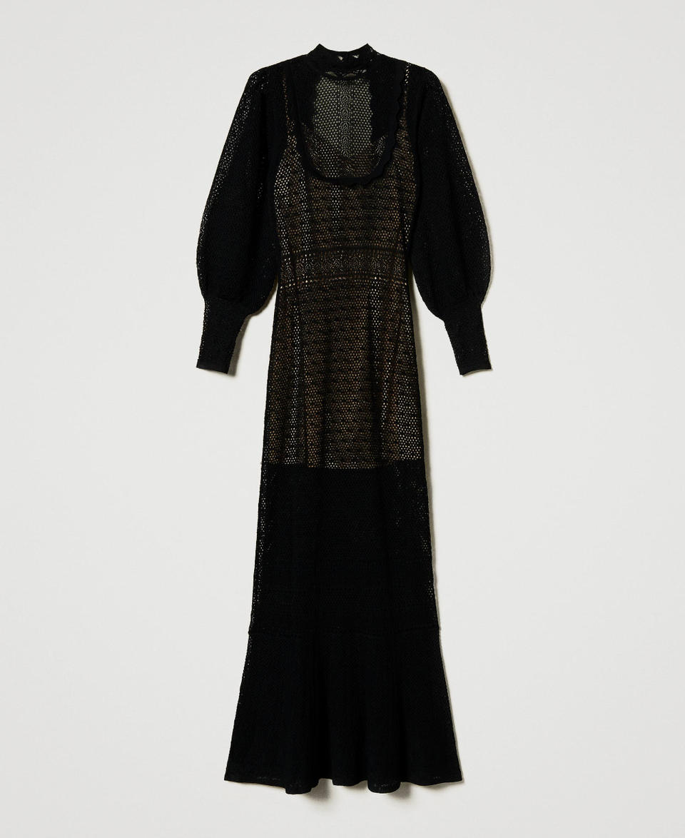 Abito lungo 'Lara' in maglia punto pizzo Nero Donna 242TS3040_00006_S0