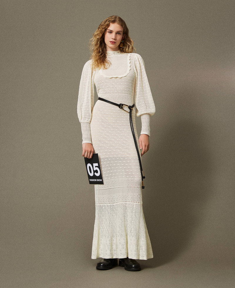 'Lara' long lace stitch knit dress White Snow Woman 242TS3040_00282_01