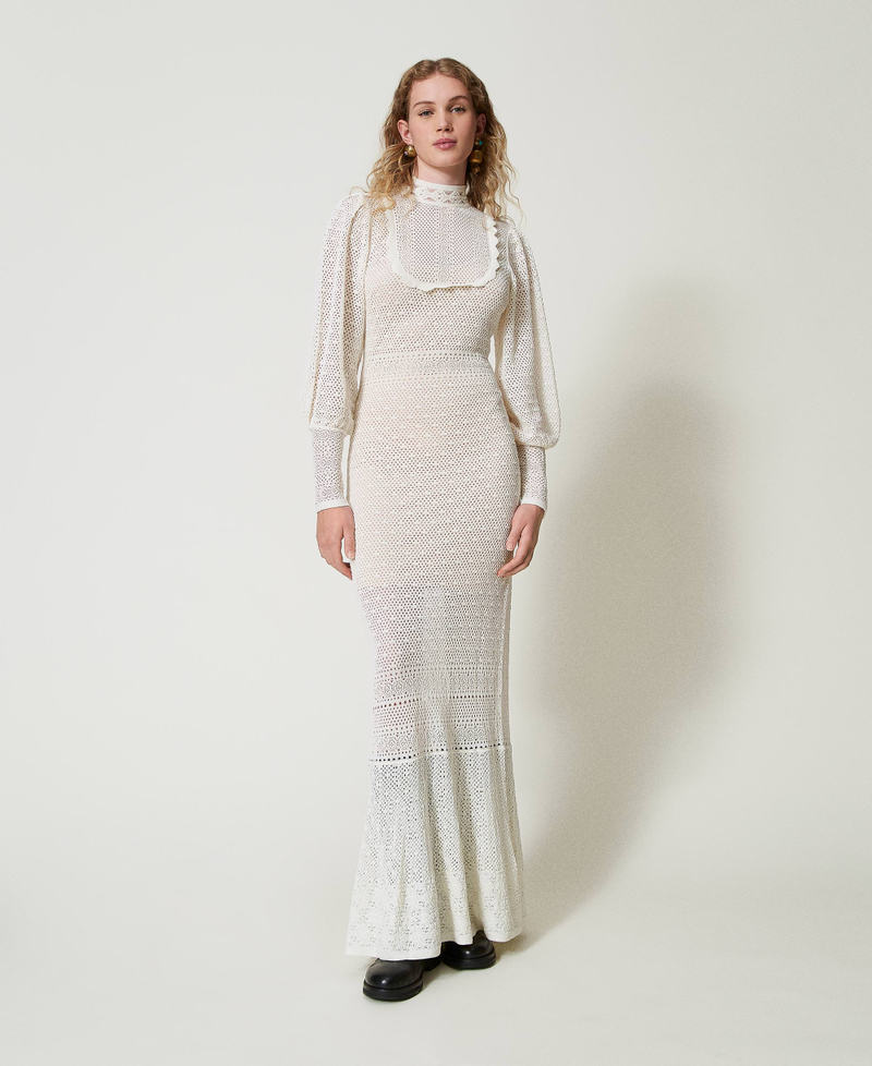 Abito lungo 'Lara' in maglia punto pizzo Bianco Neve Donna 242TS3040_00282_02