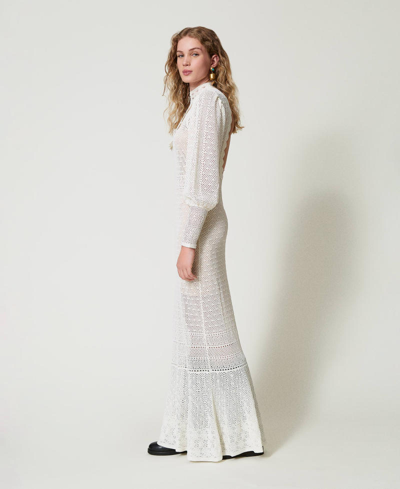 'Lara' long lace stitch knit dress White Snow Woman 242TS3040_00282_03