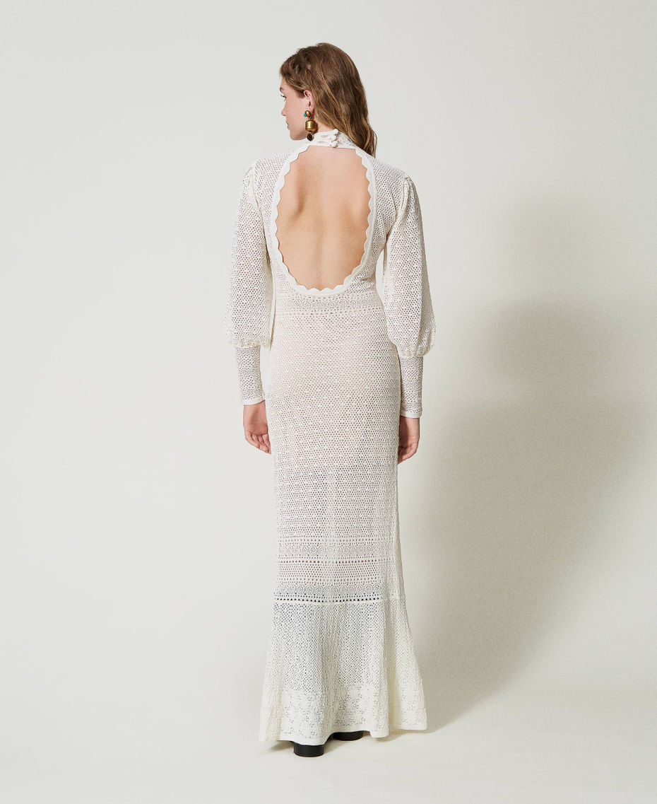 'Lara' long lace stitch knit dress White Snow Woman 242TS3040_00282_04