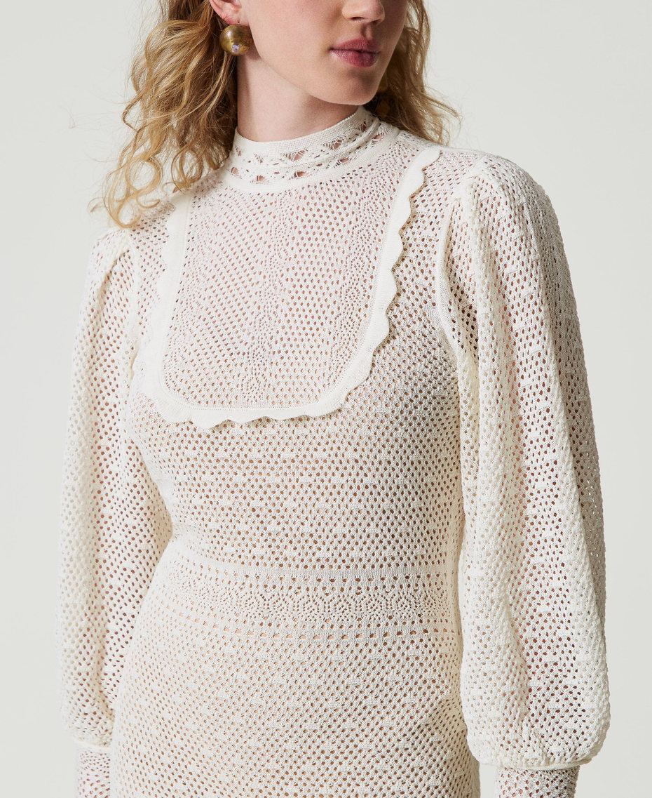 'Lara' long lace stitch knit dress White Snow Woman 242TS3040_00282_05