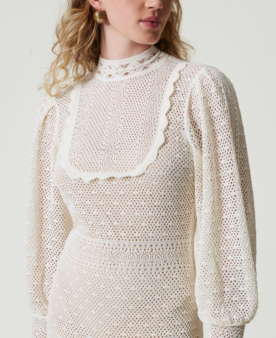 Abito lungo 'Lara' in maglia punto pizzo Bianco Neve Donna 242TS3040_00282_05