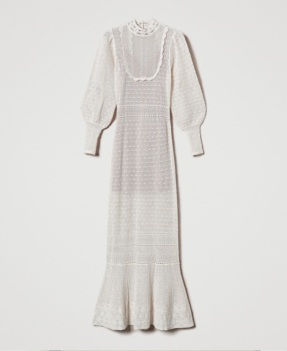 Abito lungo 'Lara' in maglia punto pizzo Bianco Neve Donna 242TS3040_00282_S0