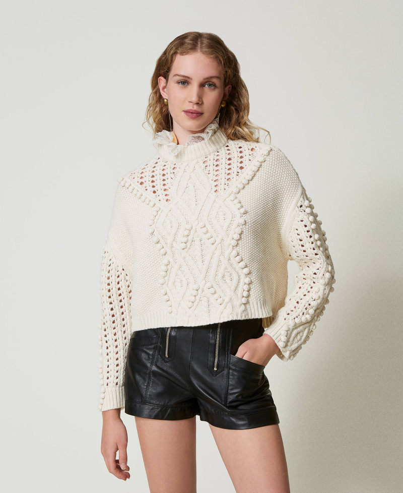 Wool blend mixed stitch jumper