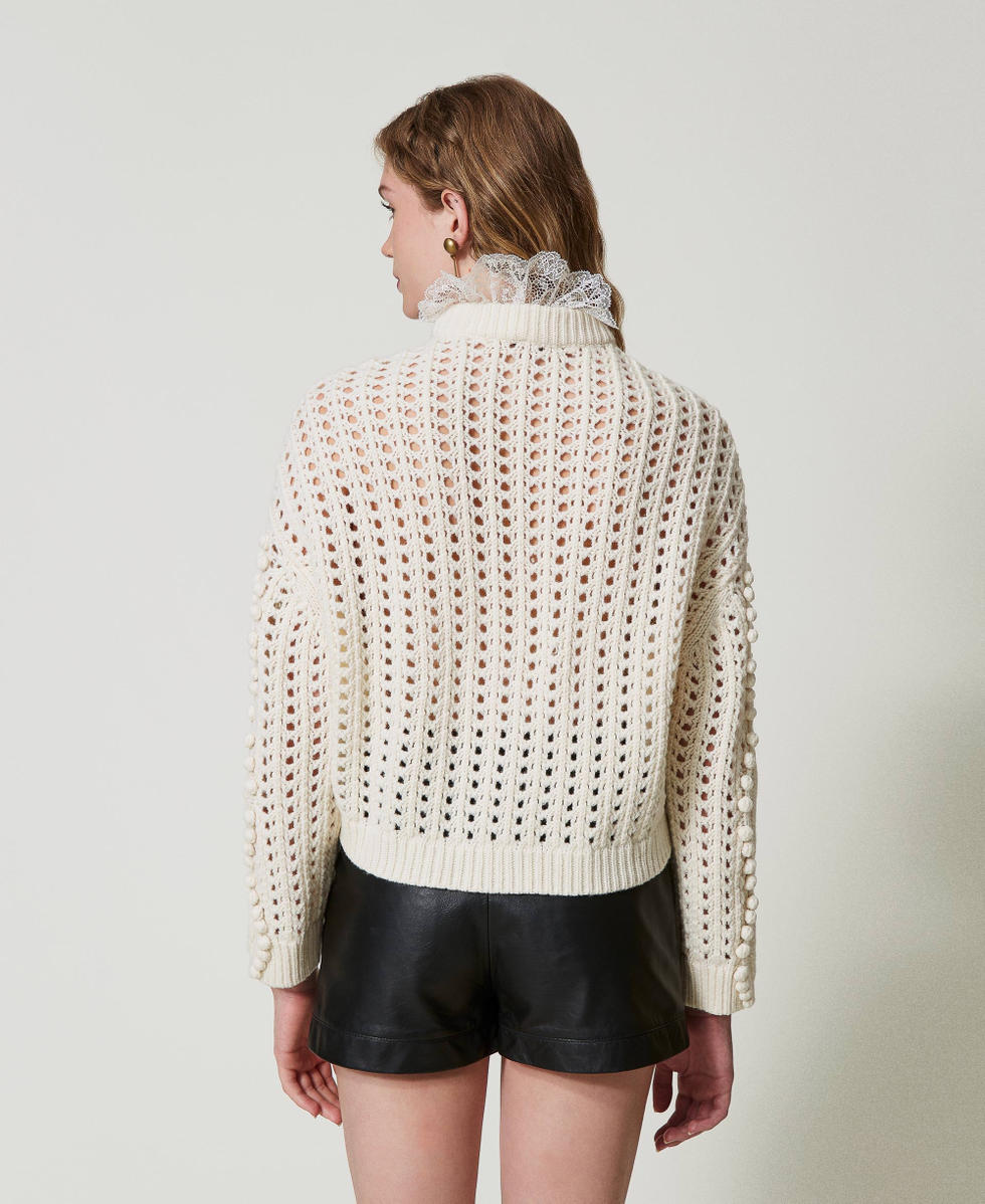 Wool blend mixed stitch jumper Woman, White | TWINSET Milano Wool blend mixed stitch jumper Woman, White | TWINSET Milano