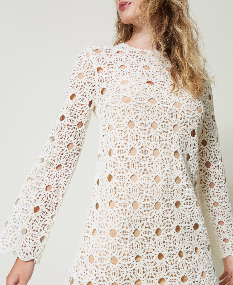 Long poplin shirt dress with two-tone lace Woman, Black