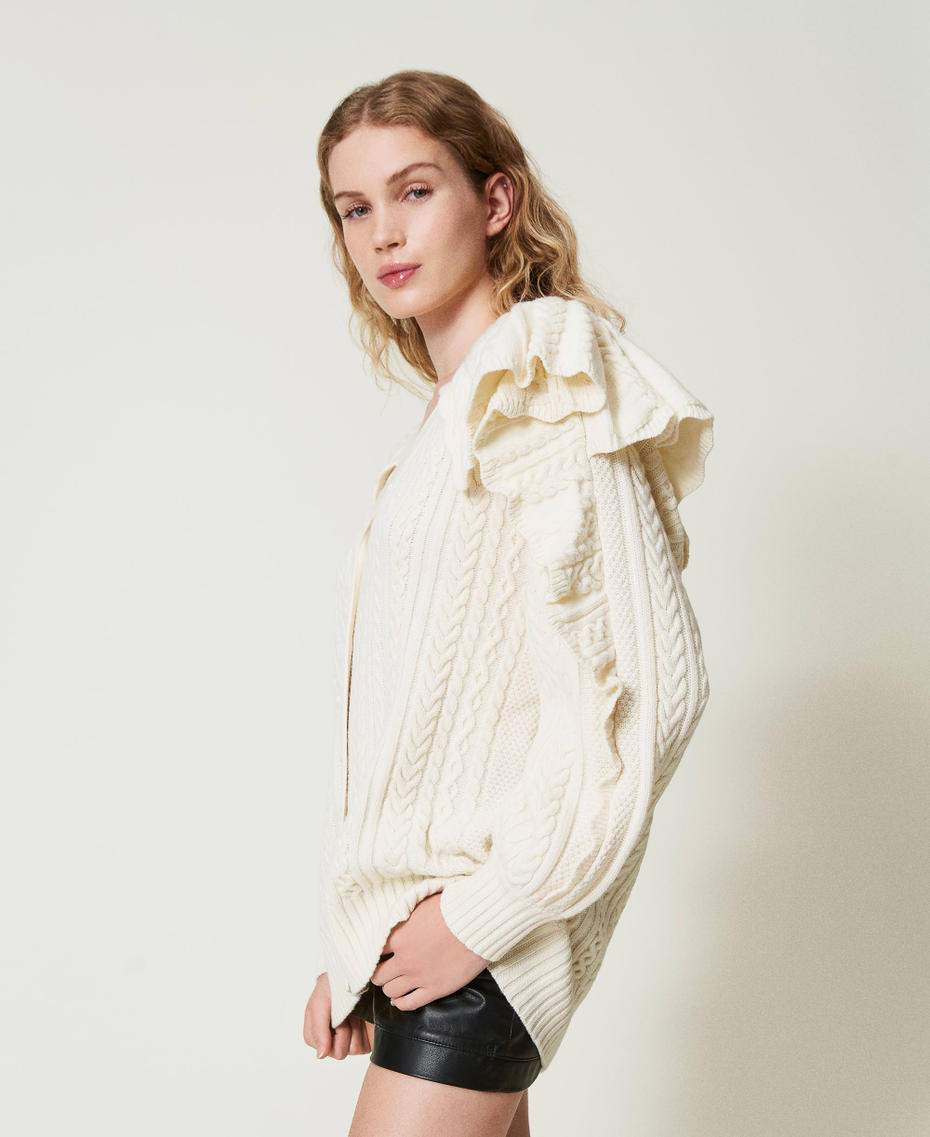 Wool blend cardigan with ruffles