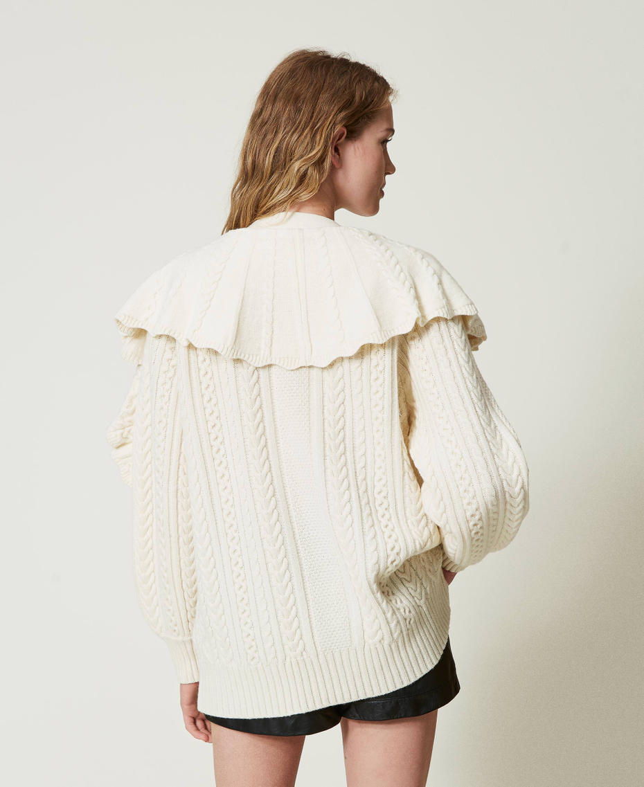 Wool blend cardigan with ruffles