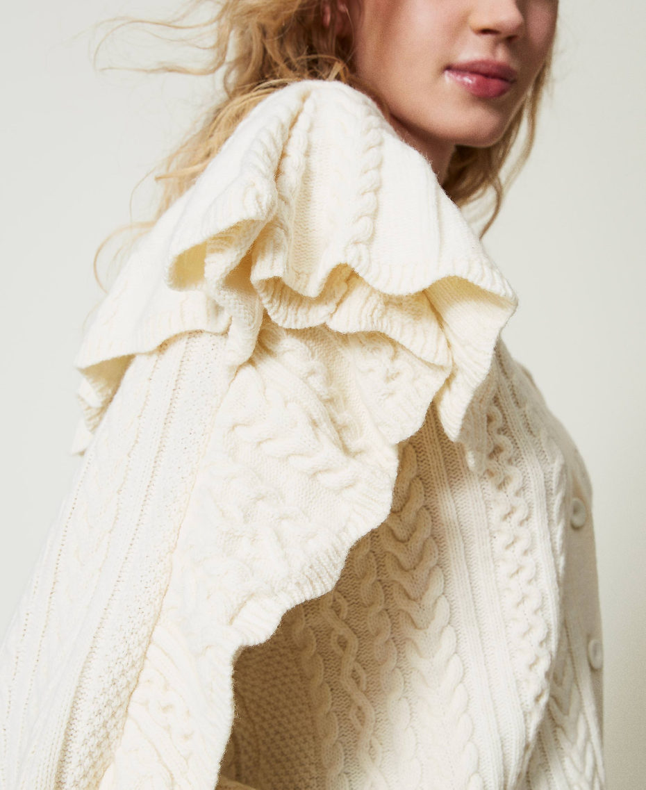 Wool blend cardigan with ruffles
