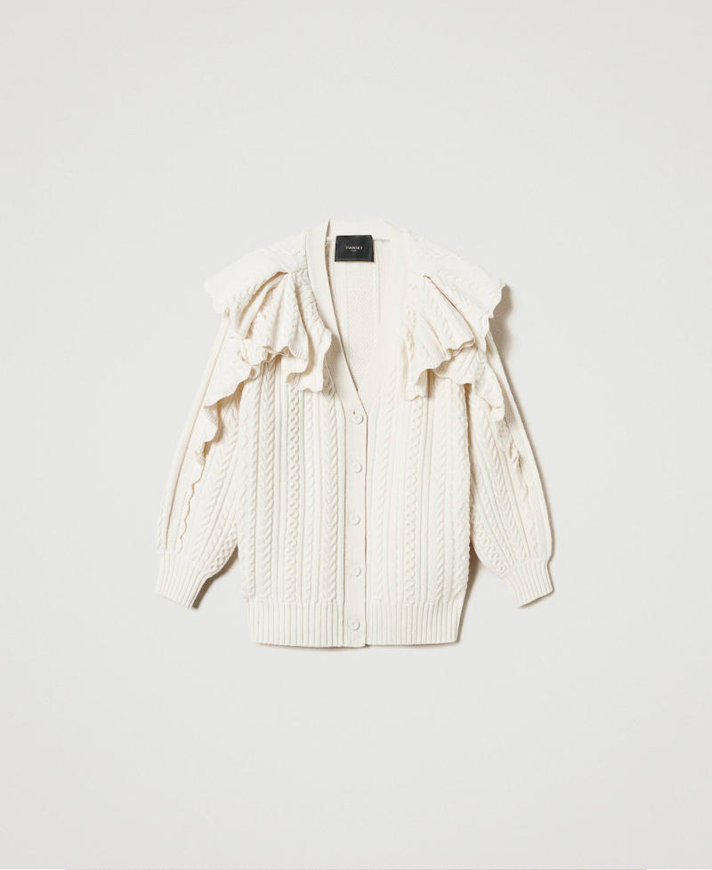 Wool blend cardigan with ruffles