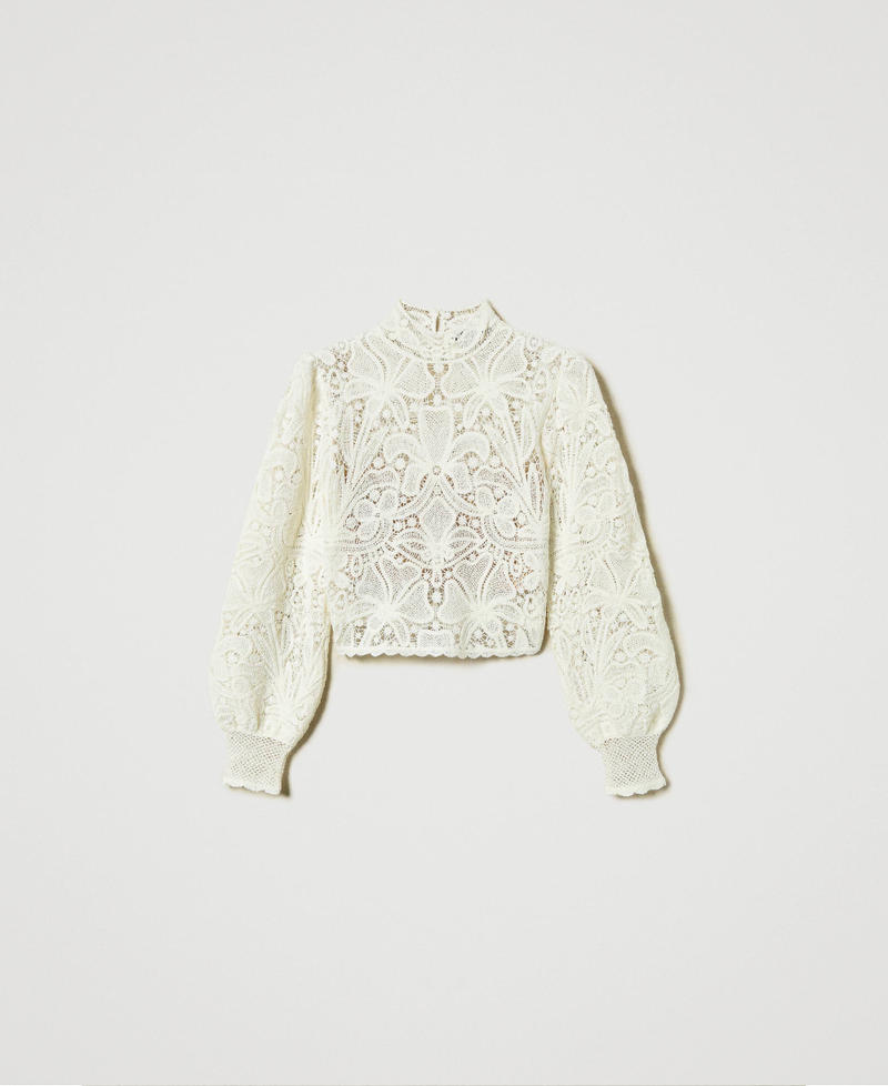 Pull boxy en crochet floral Blanc Neige Femme 242TS3140_00282_S0