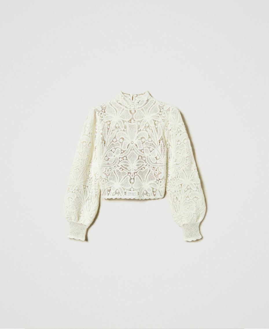 Pull boxy en crochet floral Blanc Neige Femme 242TS3140_00282_S0