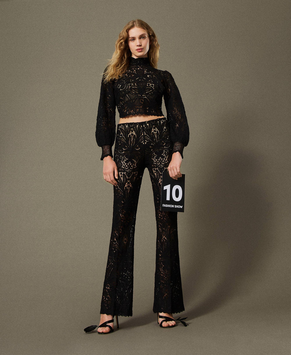 Twin Set Pantaloni in maglia crochet a fiori