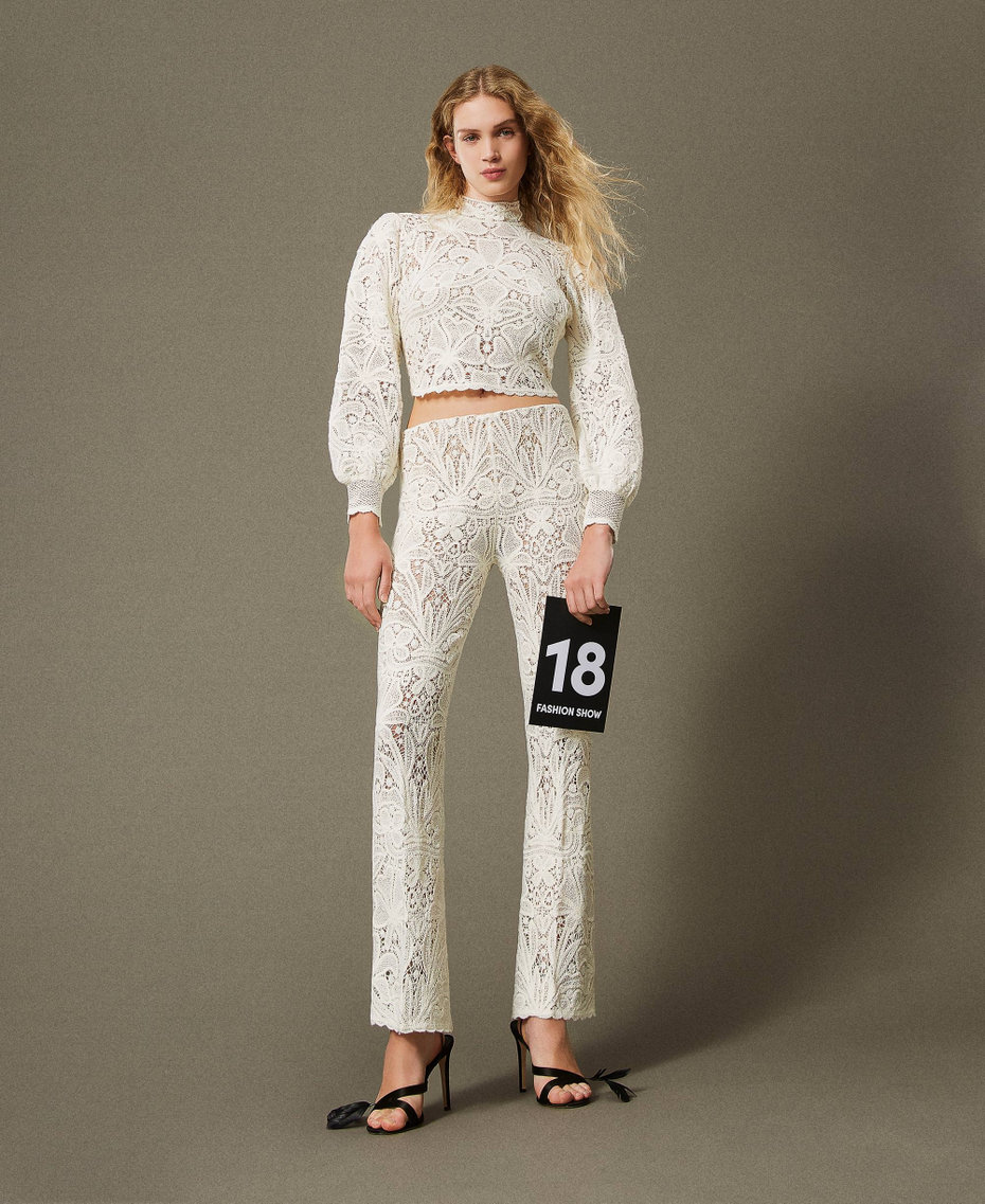 Floral crochet trousers White Snow Woman 242TS3143_00282_01