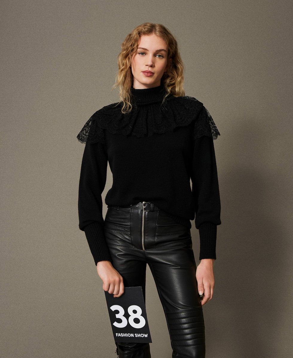 Pull col roule en laine et cachemire Femme Noir TWINSET Milano