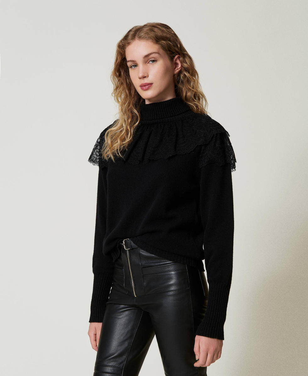 Pull col roule en laine et cachemire Femme Noir TWINSET Milano