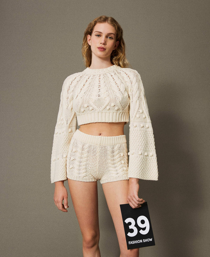 Wool cropped jumper White Snow Woman 242TS3233_00282_01