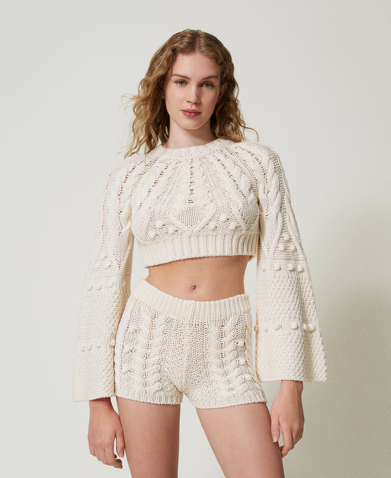 Wool cropped jumper White Snow Woman 242TS3233_00282_02