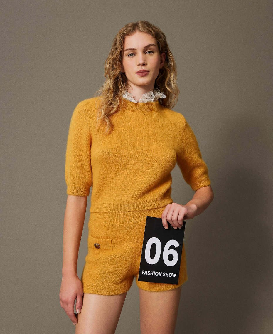 'Charlotte' mohair blend jumper with lace Ochre Yellow Woman 242TS3270_12081_01