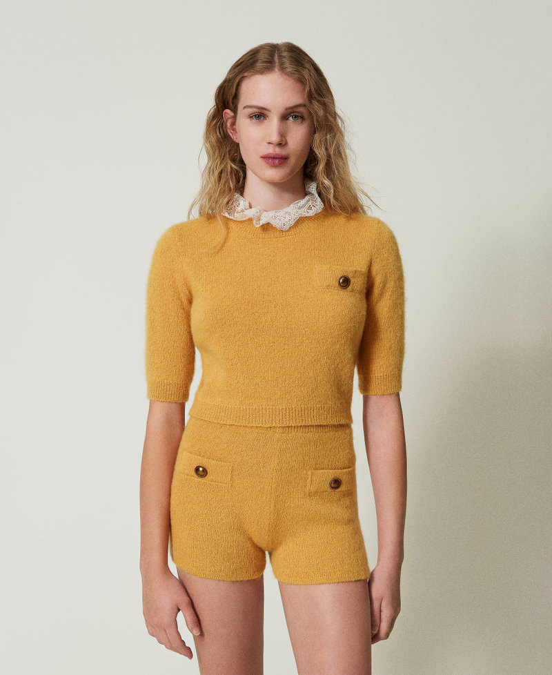 'Charlotte' mohair blend jumper with lace Ochre Yellow Woman 242TS3270_12081_02