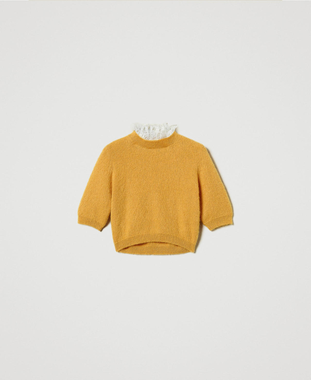 'Charlotte' mohair blend jumper with lace Ochre Yellow Woman 242TS3270_12081_0S