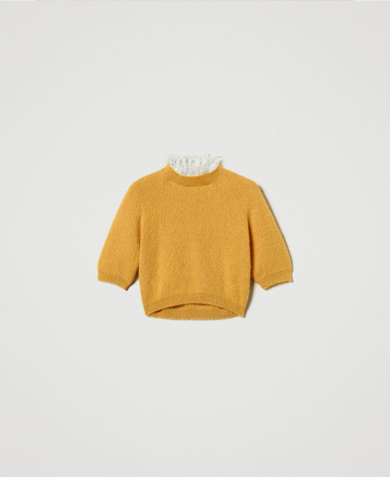 'Charlotte' mohair blend jumper with lace Ochre Yellow Woman 242TS3270_12081_0S