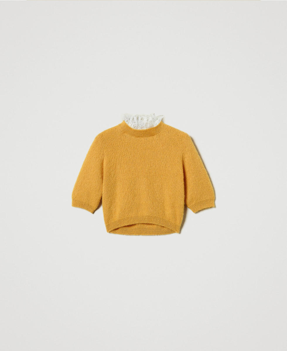 Charlotte mohair blend jumper with lace Woman Yellow TWINSET Milano
