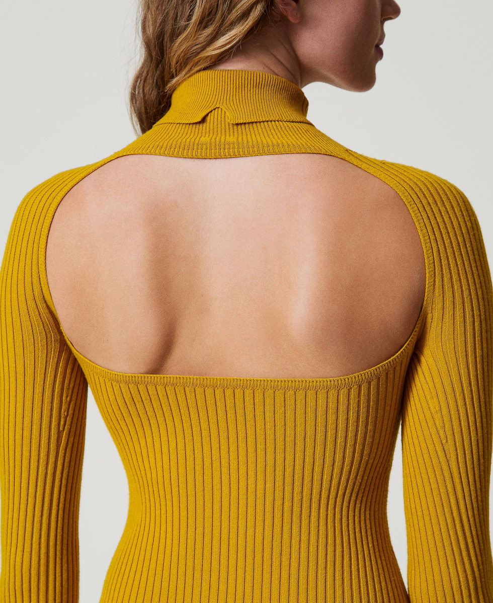 Long knit dress with cut-out Woman, Yellow | TWINSET Milano