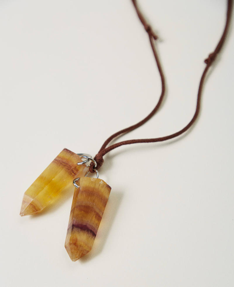 Adjustable necklace with pendant stones Ochre Yellow Woman 242TS501A_12081_02